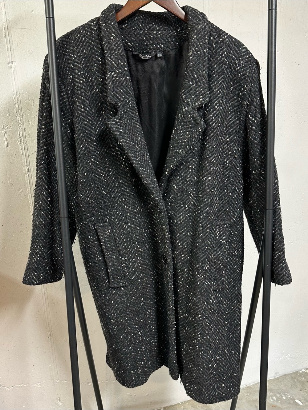 La Boheme Black Tweed Pea Coat with White Flecks